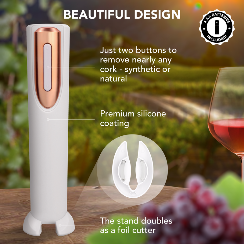 Vin Fresco Battery-Operated Electric Wine Opener with Stand & Foil Cutter