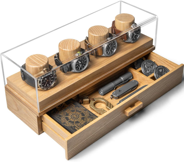 The Watch Deck Premium Wooden Watch Display Case for 4 Watches Perfect Gift