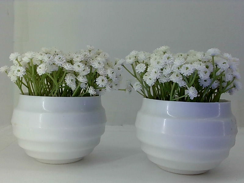 Artificial Baby Breath Flowers in White Ceramic Pots Set of 2