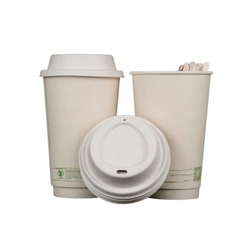 Certified Compostable Coffee Cups by Living Balance 16oz 75 cups with Compostable