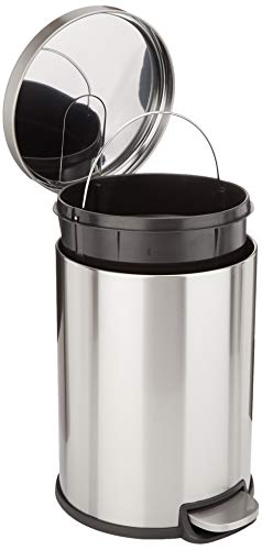 Amazon Basics Round Cylindrical Trash Can 20L 5.3 Gal Soft Pedal Stainless Steel