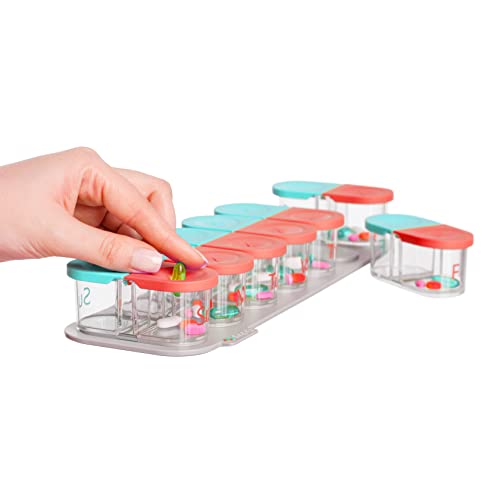 Sagely Smart Xl Weekly Pill Organizer Am or Pm Reminder Alarm App Mint Coral