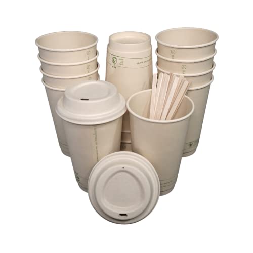 Certified Compostable Coffee Cups by Living Balance 16oz 75 cups with Compostable