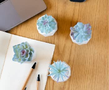 Mini Blue Artificial Succulent Set in Geometric Pots - 4 pcs