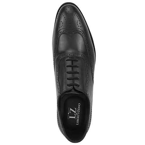 LIBERTYZENO Mens Wingtip Genuine Leather Oxford Dress Shoes 920 Black