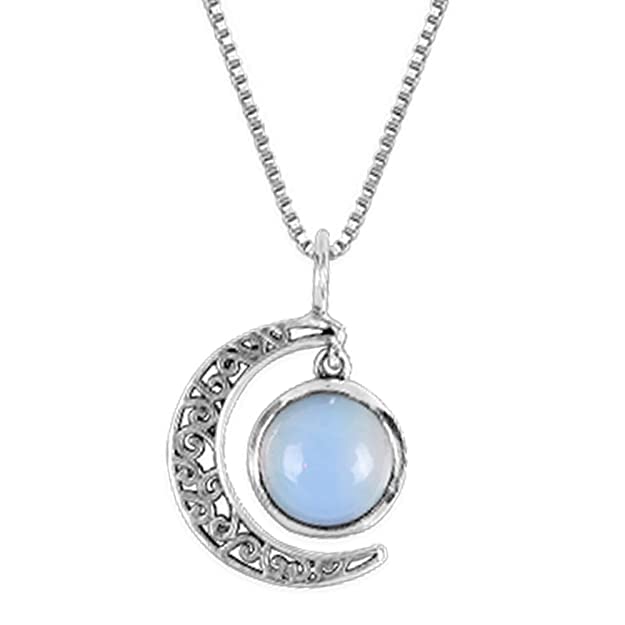 GIVA 925 Sterling Silver Oxidised Silver Moonstone Crescent Pendant with Box Chain