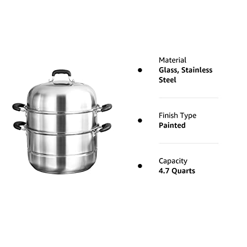 MANO Steamer Pot for Cooking 11.8 inch Steam Pots with Lid 2 tier Stainless Steel