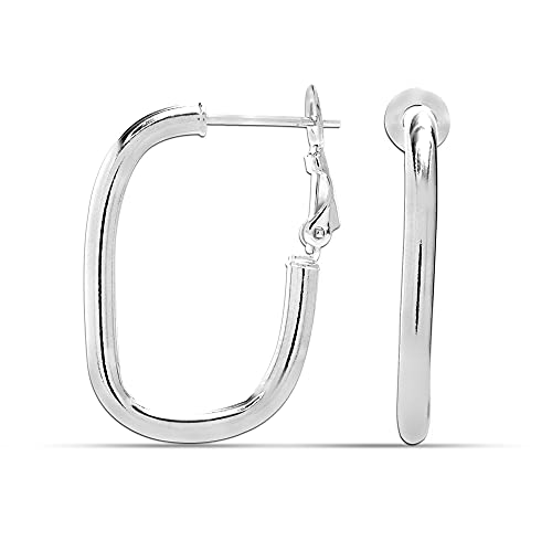 Lecalla Rhodiumplated Clutchless Hoop Earrings 32mm for Women Teens