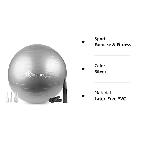 SmarterLife Workout Exercise Ball for Fitness Yoga Balance Yoga Ball 45 cm Silver