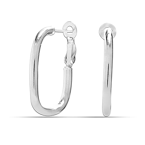 Lecalla Rhodiumplated Clutchless Hoop Earrings 32mm for Women Teens