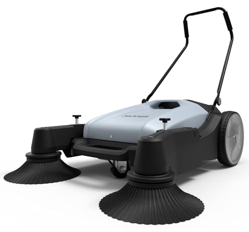 Walk Behind Push Floor Sweeper 36 Width 10.5 Gal Capacity 39500 Ft² Per Hr Grey