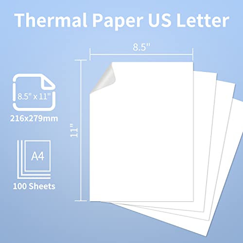 Itari Thermal Printer Paper 8.5 x 11 US Letter for M08F-Letter Portable Printer - Multipurpose Thermal Paper 100 sheets, Compatible with M08F, MT800, MT800Q, Brother PocketJet PJ762/PJ763MFi Printer