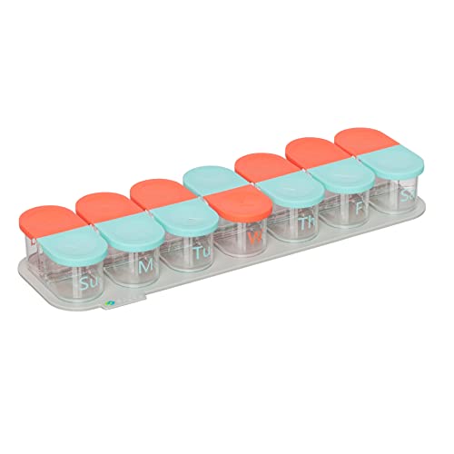 Sagely Smart Xl Weekly Pill Organizer Am or Pm Reminder Alarm App Mint Coral