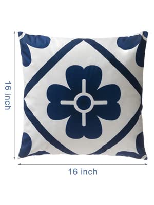 Premium Navy Royal Blue Velvet Throw Pillows 16 Inches Geometric Pattern 2 Pack