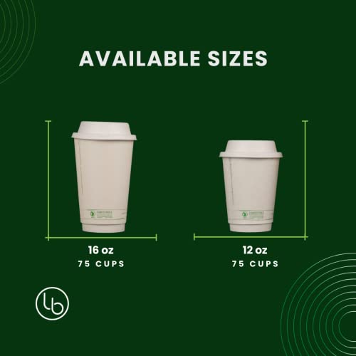 Certified Compostable Coffee Cups by Living Balance 16oz 75 cups with Compostable