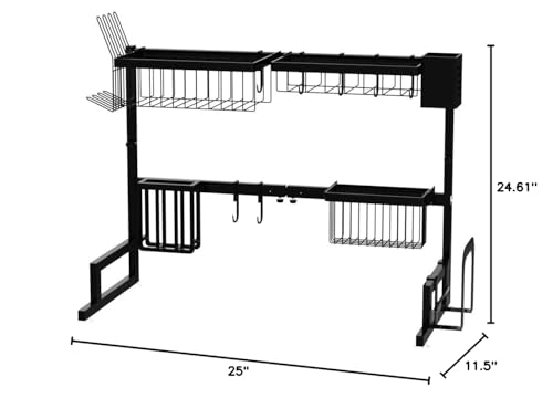 Merrybox Over the Sink Dish Drying Rack Adjustable 25 33in Baskets Cup Holder