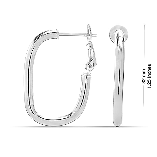 Lecalla Rhodiumplated Clutchless Hoop Earrings 32mm for Women Teens