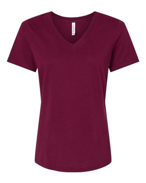 Bella Canvas Ladies Relaxed Jersey V Neck T-Shirt Maroon