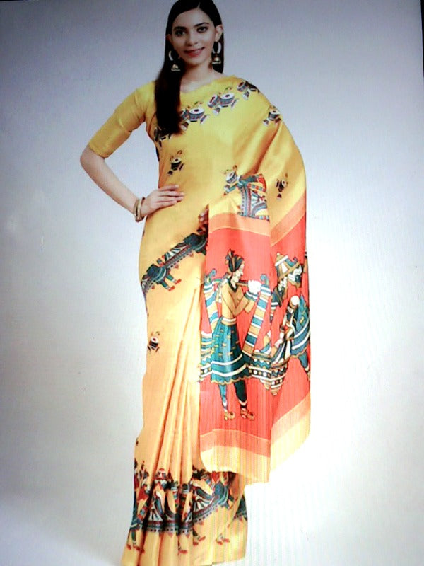 Crafstribe Special Yellow Saree Ct V3 Sar 24 Color Yellow Size Medium