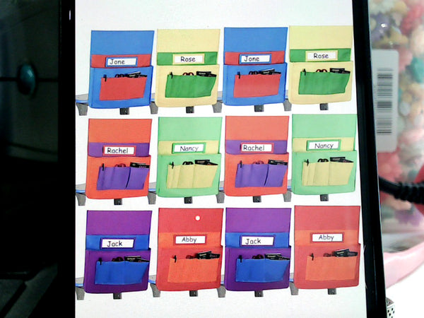 Multicolor Chairback Pocket Organizers with Name Tags 24 Pieces