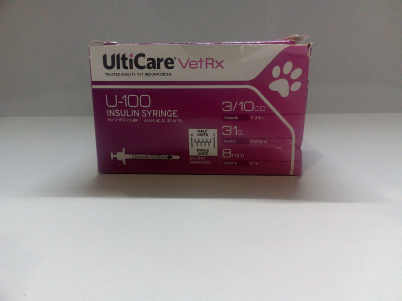 Ulticare Vetrx U-100 Pet Insulin Syringes Of Insulin Size 3/10cc 31g