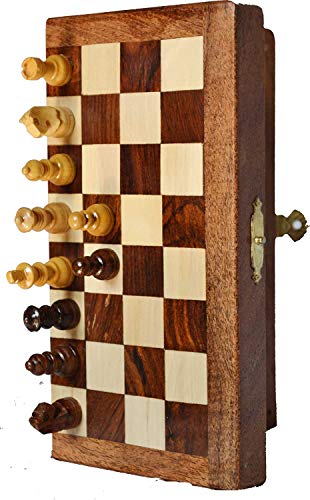 Magnetic Travel Chess Set - 7 Inch Staunton Rosewood Folding Board