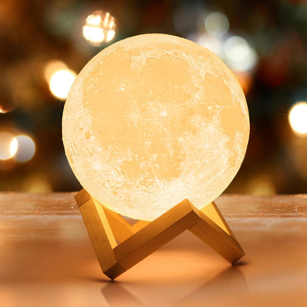 Mydethun 3D Moon Lamp with 7.1 Inch Wooden Base - LED Night Light, Mood Lighting with Touch Control Brightness for Home Décor, Bedroom, Gifts Kids Women New Year Birthday - White & Yellow… 7.1 inch White & Yellow Color White & Yellow Size 7.1"