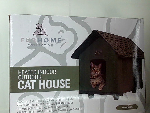 Green Heated Cat House Indoor Elevated Waterproof & Insulated One Size