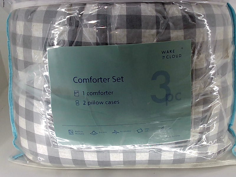 Wake In Cloud Twin Comforter Set Gray Checkered Design