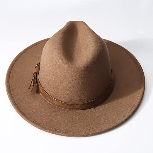 YiZYiF Men Women's British Style Jazz Hat Retro Felt Wide Brim Western Cowboy Hat Type B Champagne One Size