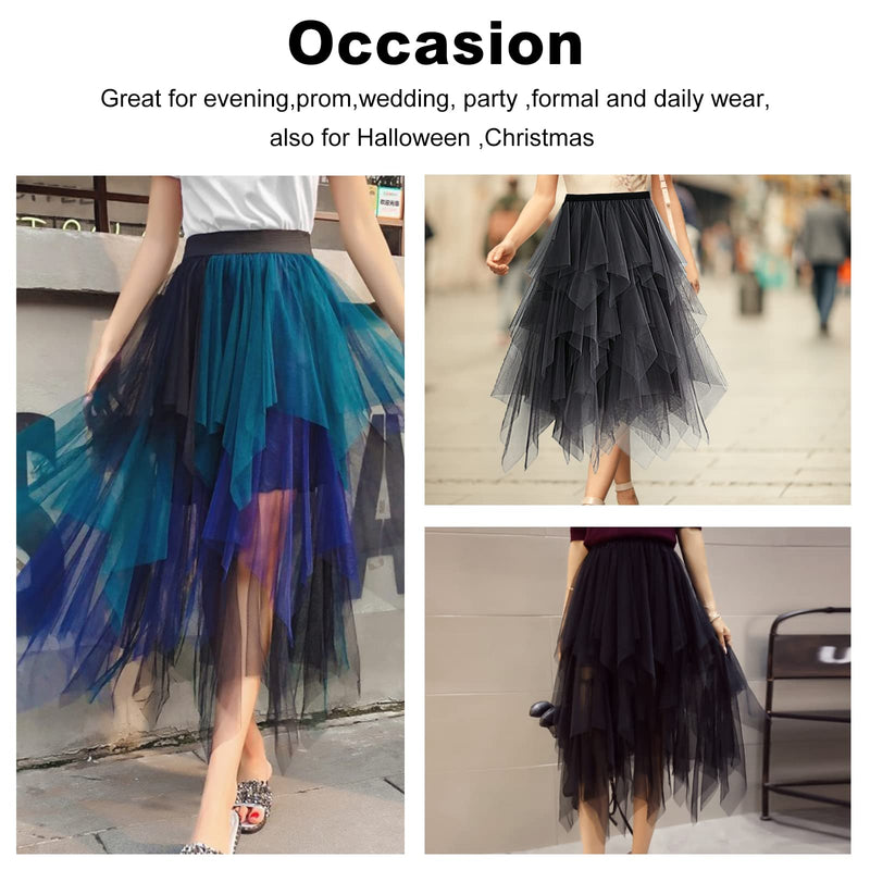 Elegant Women's Asymmetrical Tulle Skirt High Low 3 Layered Midi One Size