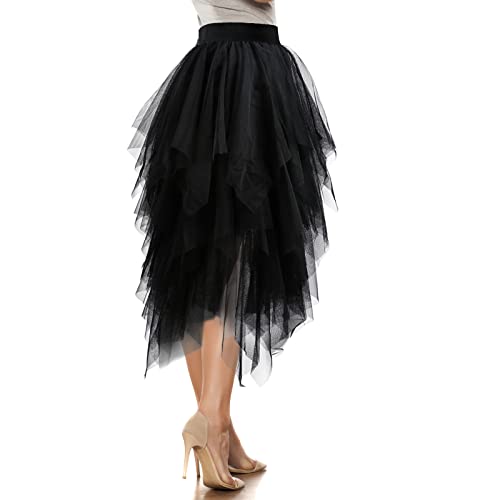 Elegant Women's Asymmetrical Tulle Skirt High Low 3 Layered Midi One Size