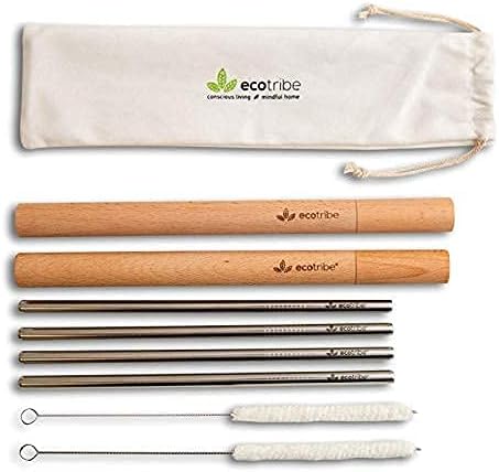 Reusable Metal Straws Case 8.5 Inch Stainless Steel 2 Cases 4 Straws & Brushes