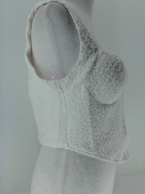 White Textured Cropped Tank Top - Medium