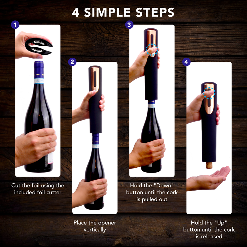 Vin Fresco Battery-Operated Electric Wine Opener with Stand & Foil Cutter