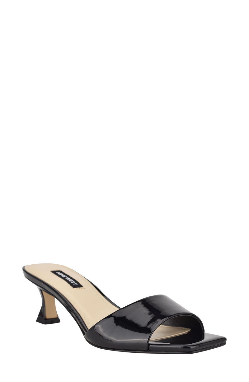 Nine West Women's Indra Square Toe Low Heel Slide Sandals Women's Shoes Color black patent Size 7.5M