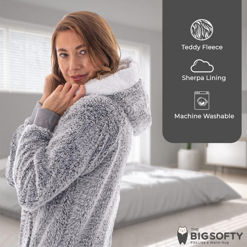 Teddy Fleece Adult One Piece Pajamas - Fuzzy Grey Medium