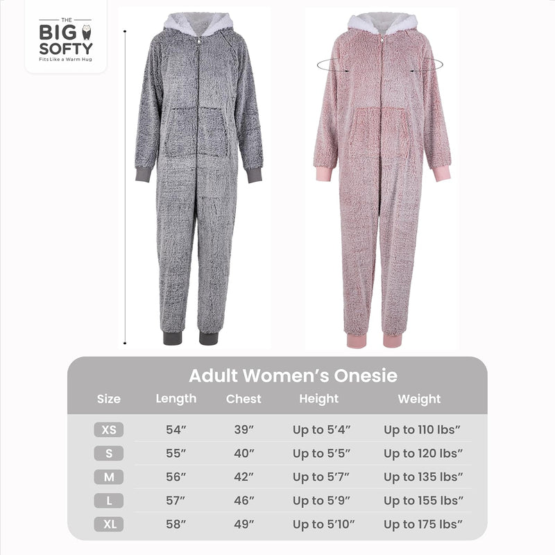 Women's Teddy Fleece One Piece Pajamas, Fuzzy and Cozy - Large Grey