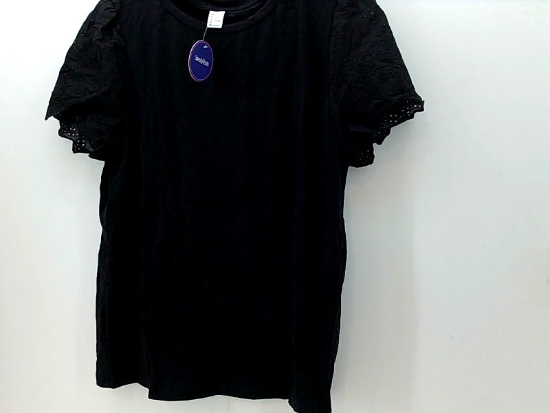 Black Lace Sleeve T-Shirt - Large