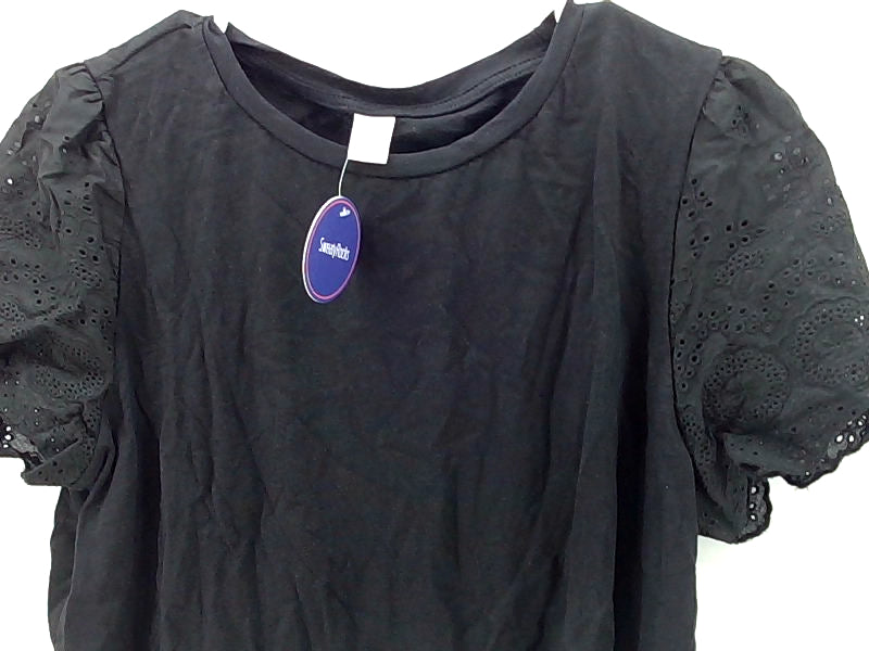 Black Lace Sleeve T-Shirt - Large