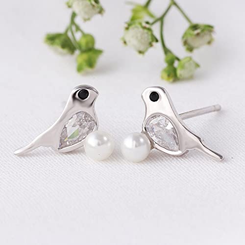 GIVA Pearl Earrings Freshwater Ear rings White Button Cultured Stud Earrings AAA+ Quality Freshwater Round Real Pearl for Women and Girls Earrings with Certificate of Authenticity (Love Bird)