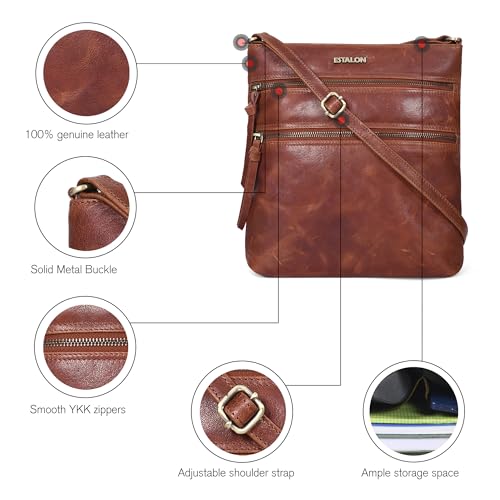 ESTALON Leather Crossbody Bags for Women - Trendy Cross body Purses for Women - Ladies Handbags - Women's Shoulder Sling Bags - Gifts for Her - Congnac