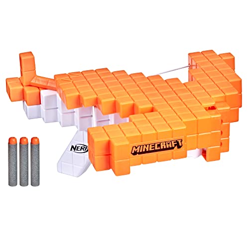 Nerf Minecraft Pillager's Crossbow, Dart-Blasting Crossbow, Includes 3 Elite Darts, Real Crossbow Action, Pull-Back Priming Handle