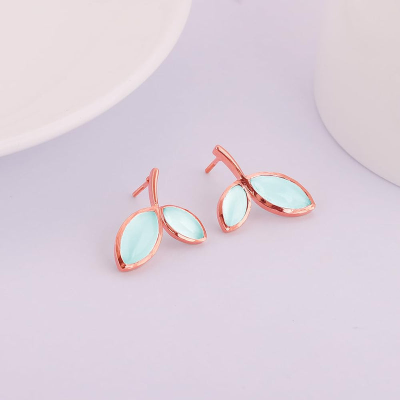 GIVA Women's 925 Sterling Silver Rose Gold Aqua Dual Chalcedony Leaf Studs Danglers