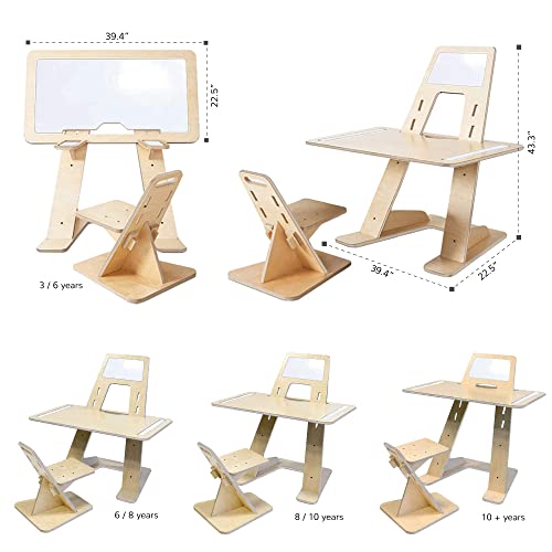 Adjustable Kids Desk & Chair Set Converts to a Magnetic Whiteboard Easel