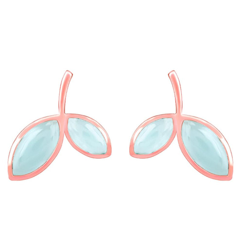 GIVA Women's 925 Sterling Silver Rose Gold Aqua Dual Chalcedony Leaf Studs Danglers