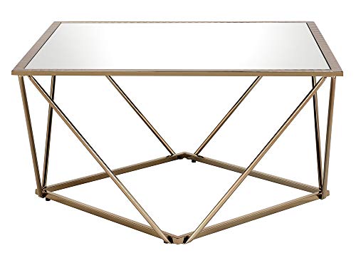 Acme Fogya Square Coffee Table with Metal Base in Mirrored and Champagne Gold