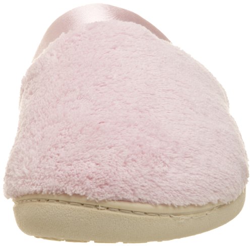 isotoner Women's Microterry PillowStep Satin Cuff Clog Slippers, Peony, 7.5-8 B(M) US