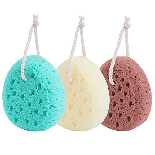 Kecuco 3 Pcs Bath Sponge Set Loofah Body Scrubber for Shower Large Size 3 Colors