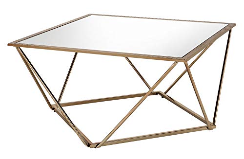 Acme Fogya Square Coffee Table with Metal Base in Mirrored and Champagne Gold